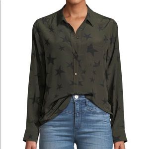 NWT Rails Kate Olive Button-Down Silk Shirt Stars